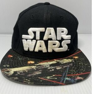 Star Wars Millennium Falcon Snapback Hat Black Embroidered Logo Graphic Brim